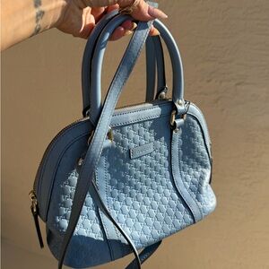 GUCCI Micro Guccissima Light Blue Leather Shoulder Bag Handbag 2way